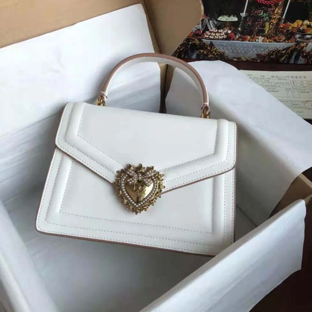 Dolce Gabbana D&G Small Smooth Calfskin Devotion Bag for Women in White Dolce Gabbana D&G Small Smooth Calfskin Devotion Bag for Women in White