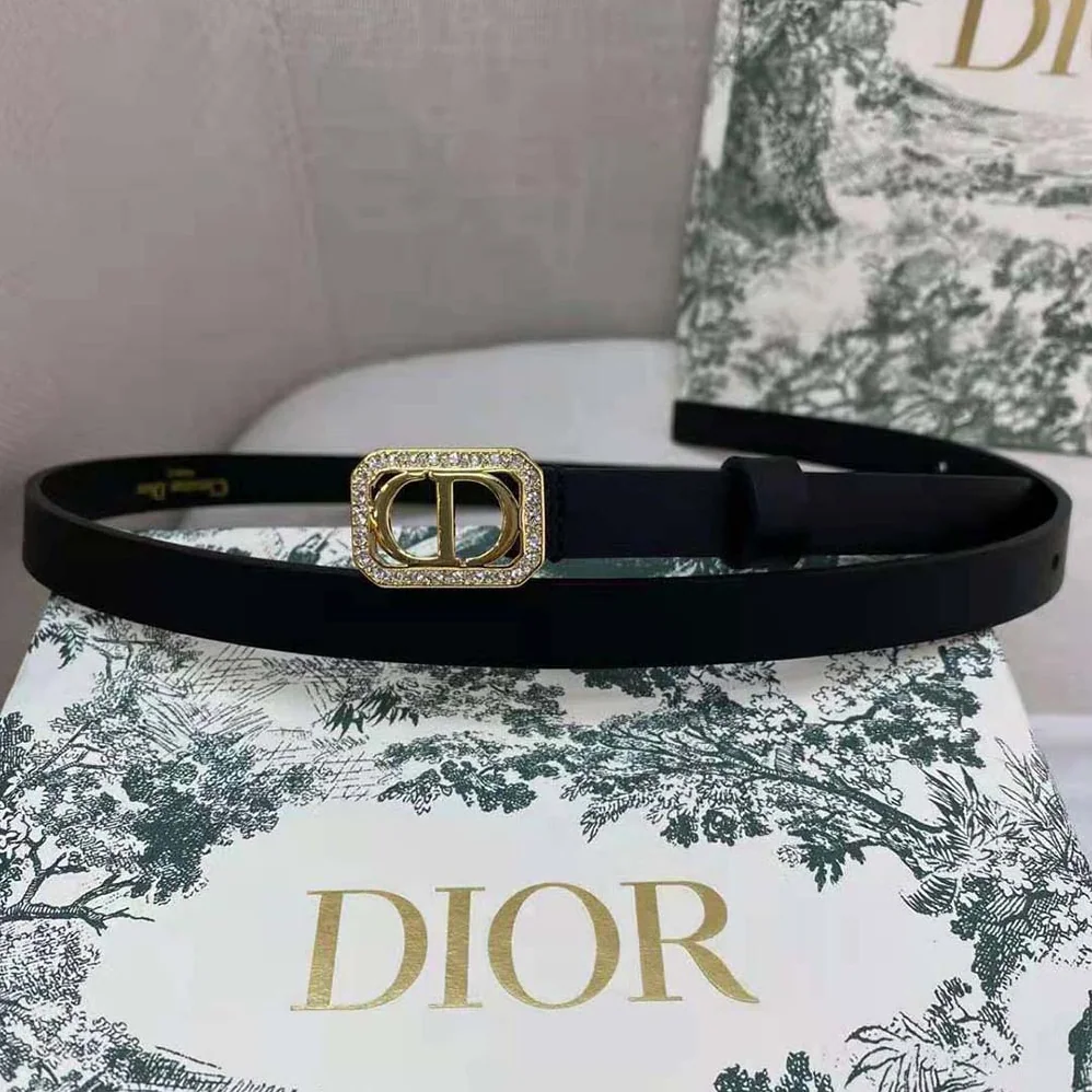 Dior 30 Montaigne Crystals Belt Black Smooth Calfskin and Silver-Tone Crystals 15 MM for Women