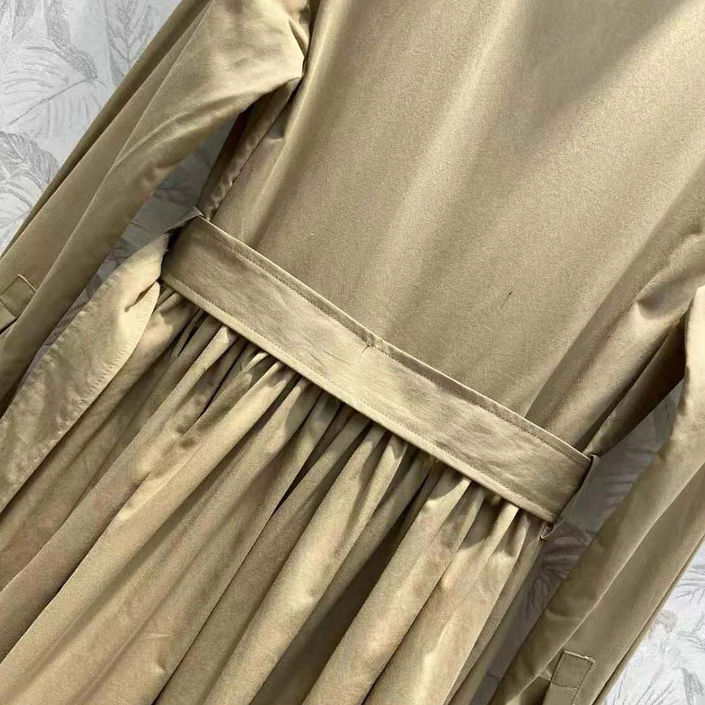 Dior Mid-Length Belted Dress Beige Cotton Gabardine for Women