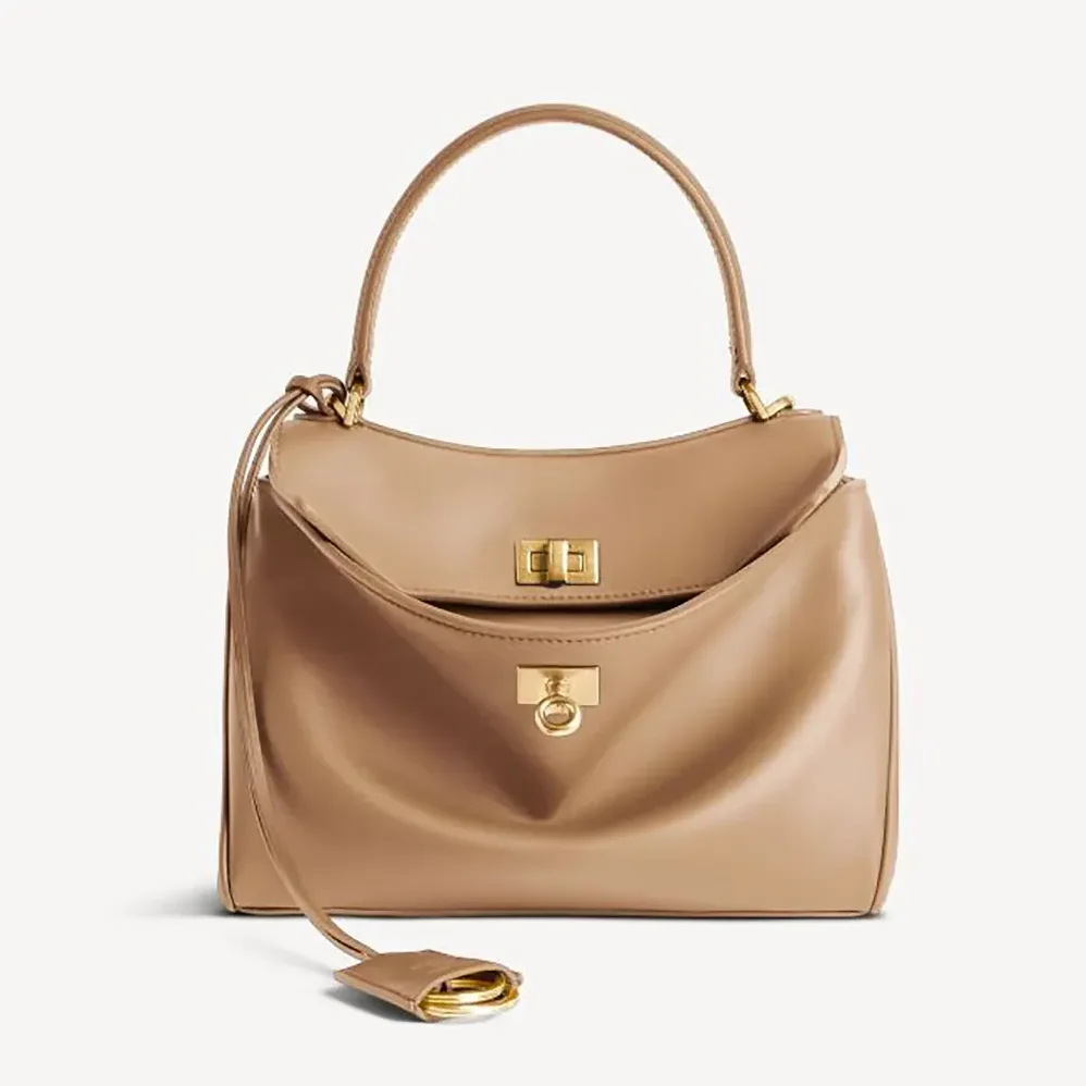 Balenciaga Rodeo Handbag Mini In latte Smooth Calfskin Aged for Women in gold Hardware