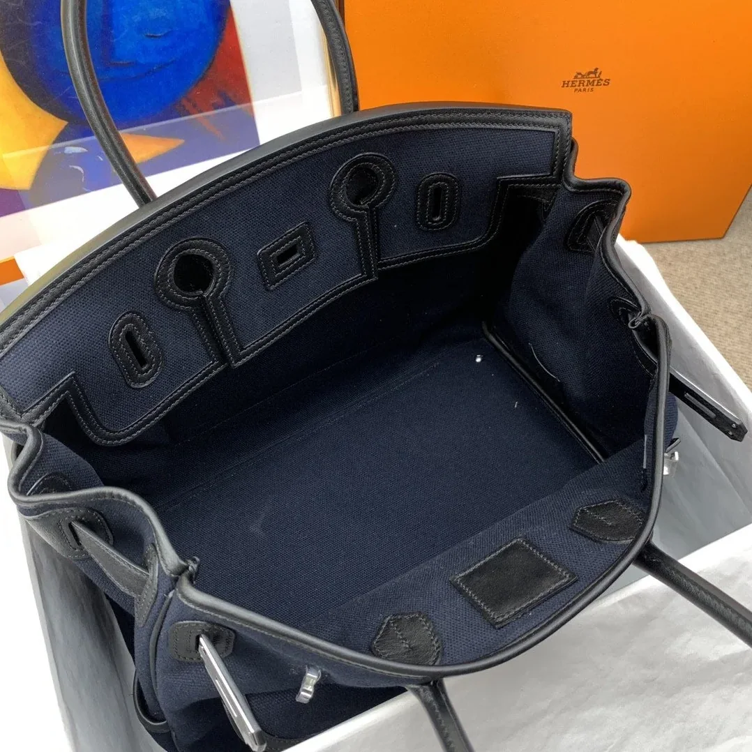Hermes Birkin Cargo 35 Top Handle Bag in Navy Blue Silver Hardware Hermes Birkin Cargo 35 Top Handle Bag in Navy Blue Silver Hardware
