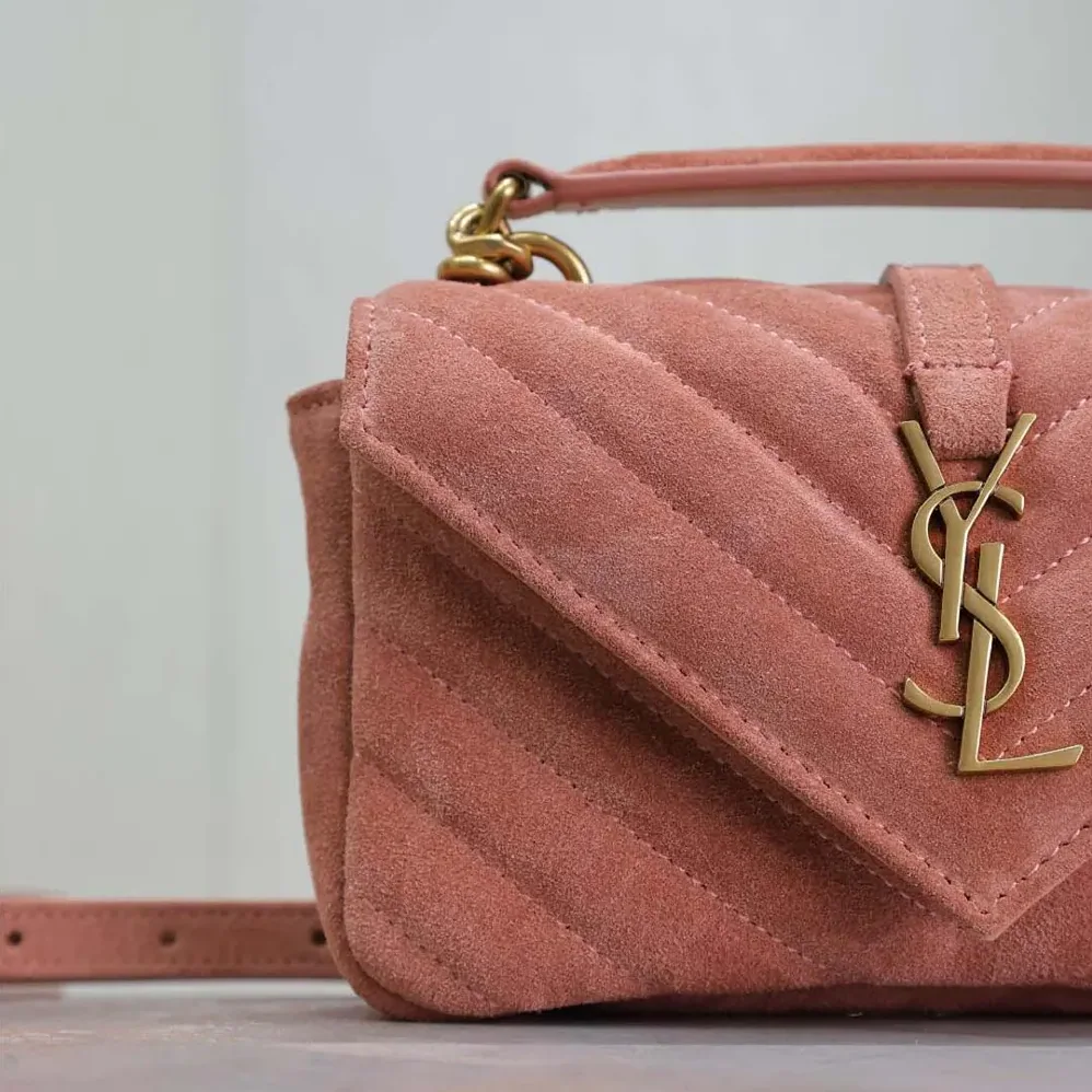 Saint Laurent YSL College Mini in Suede for Women in Pink