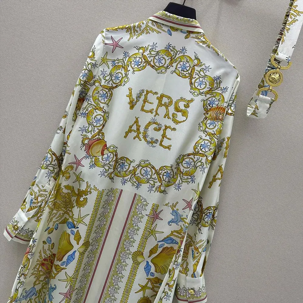 Versace Underwater Barocco Silk Midi Shirt Dress for Women Versace Underwater Barocco Silk Midi Shirt Dress for Women