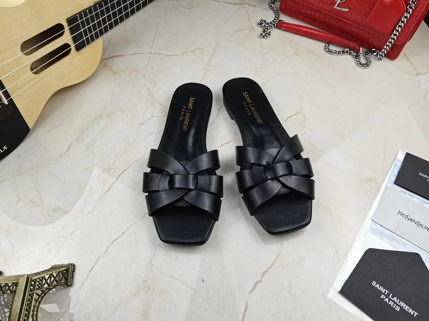 Saint Laurent Tribute Flat Mules Black YSL Saint Laurent Tribute Flat Mules Black YSL
