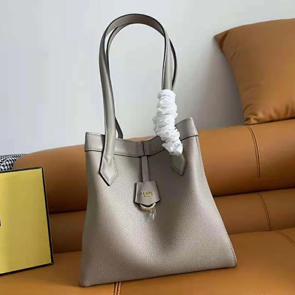 Fendi Origami Medium Dove Gray Leather Bag That Can be Transformed for Women
