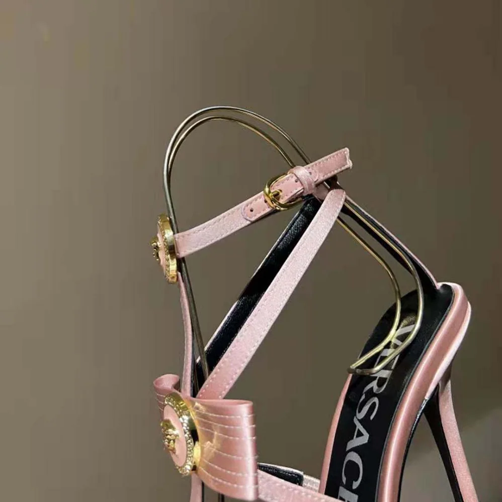 Versace Gianni Ribbon Cage Satin Pumps for Women in Pink
