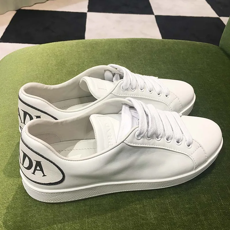 Prada Leather Sneakers Applique Shoes White for Women