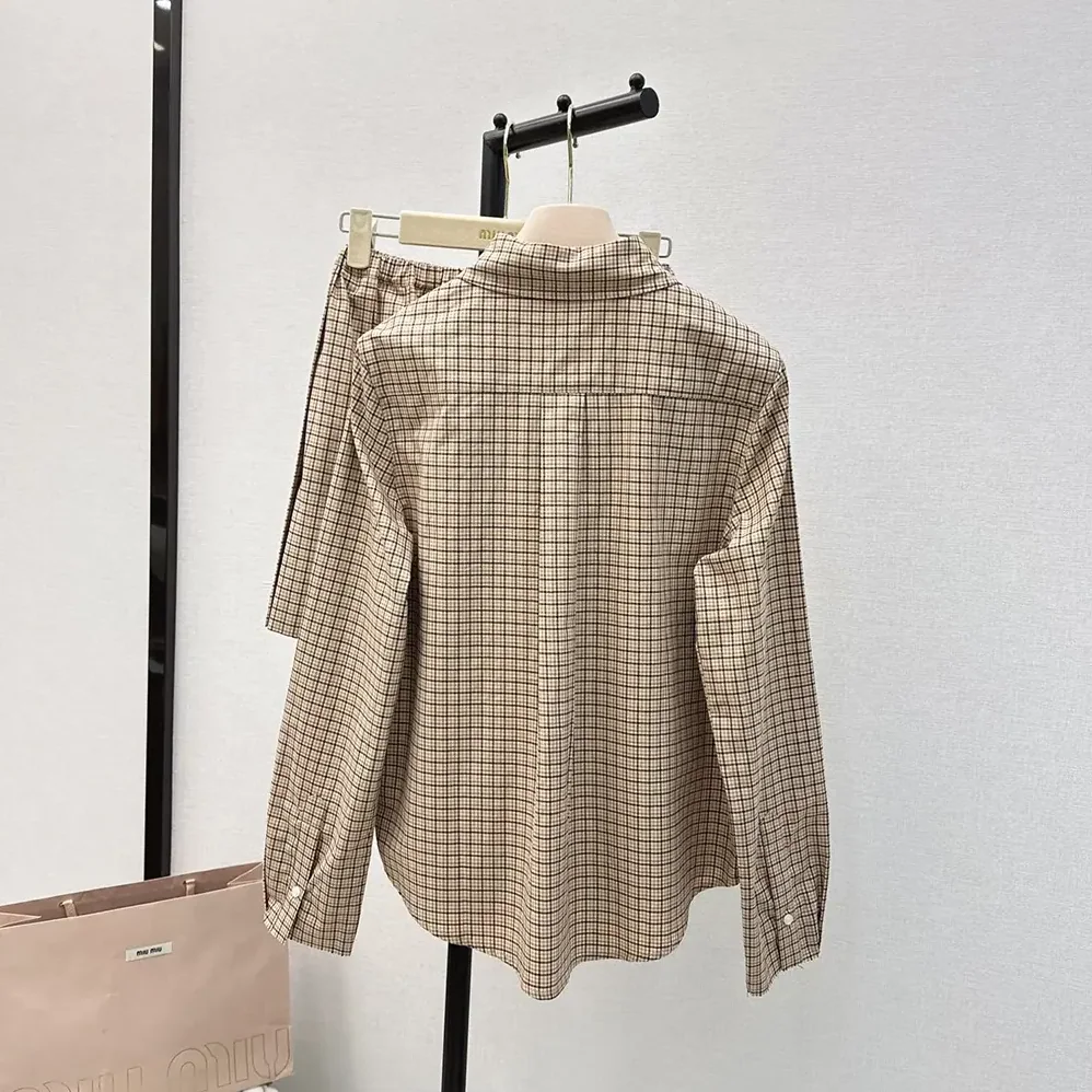 Miu Miu Checked Shirt with Embroidered Logo for Women Miu Miu Checked Shirt with Embroidered Logo for Women