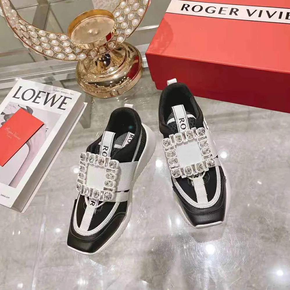 Roger Vivier Viv Go Rhinestone Buckle Sneakers in Technical Fabrics for Women in Black