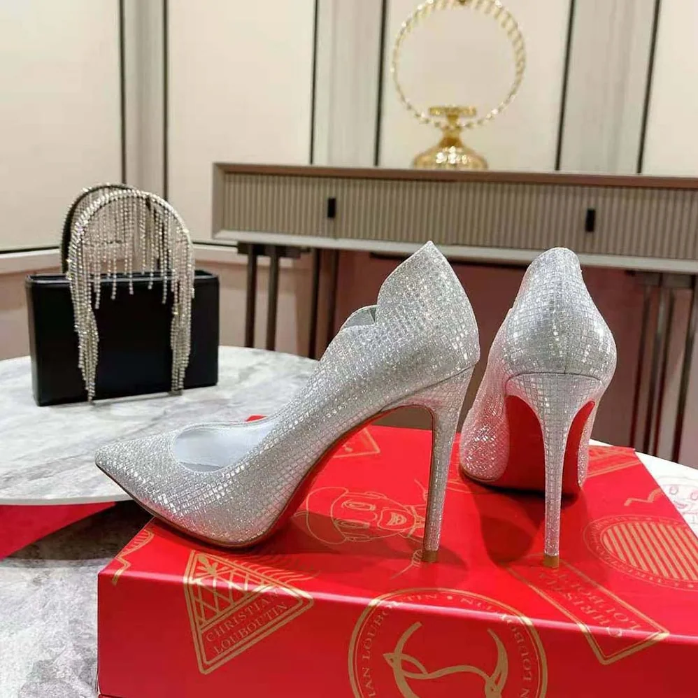 Christian Louboutin Hot Chick 100 mm Heel Height for Women in Silver Christian Louboutin Hot Chick 100 mm Heel Height for Women in Silver
