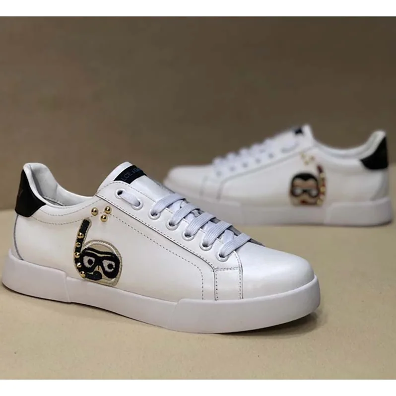 Dolce Gabbana D&G Shoes Calfskin Portofino Sneakers with Patches of the Designers for Unisex in White Dolce Gabbana D&G Shoes Calfskin Portofino Sneakers with Patches of the Designers for Unisex in White