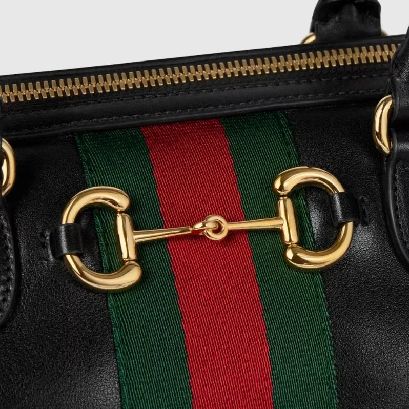 Gucci Borsetto Medium Boston Shoulder Bag in Black Gold Hardware