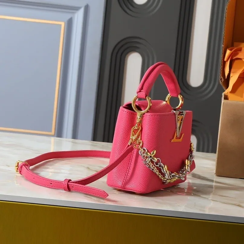 Louis Vuitton Capucines Mini Top Handle Bag in Raspberry Silver/ Gold Hardware