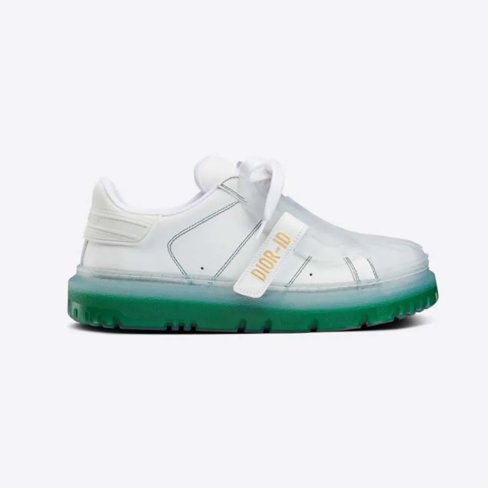 Dior Dior-Id Sneaker White Calfskin and Cypress Green Transparent Rubber for Women Dior Dior-Id Sneaker White Calfskin and Cypress Green Transparent Rubber for Women