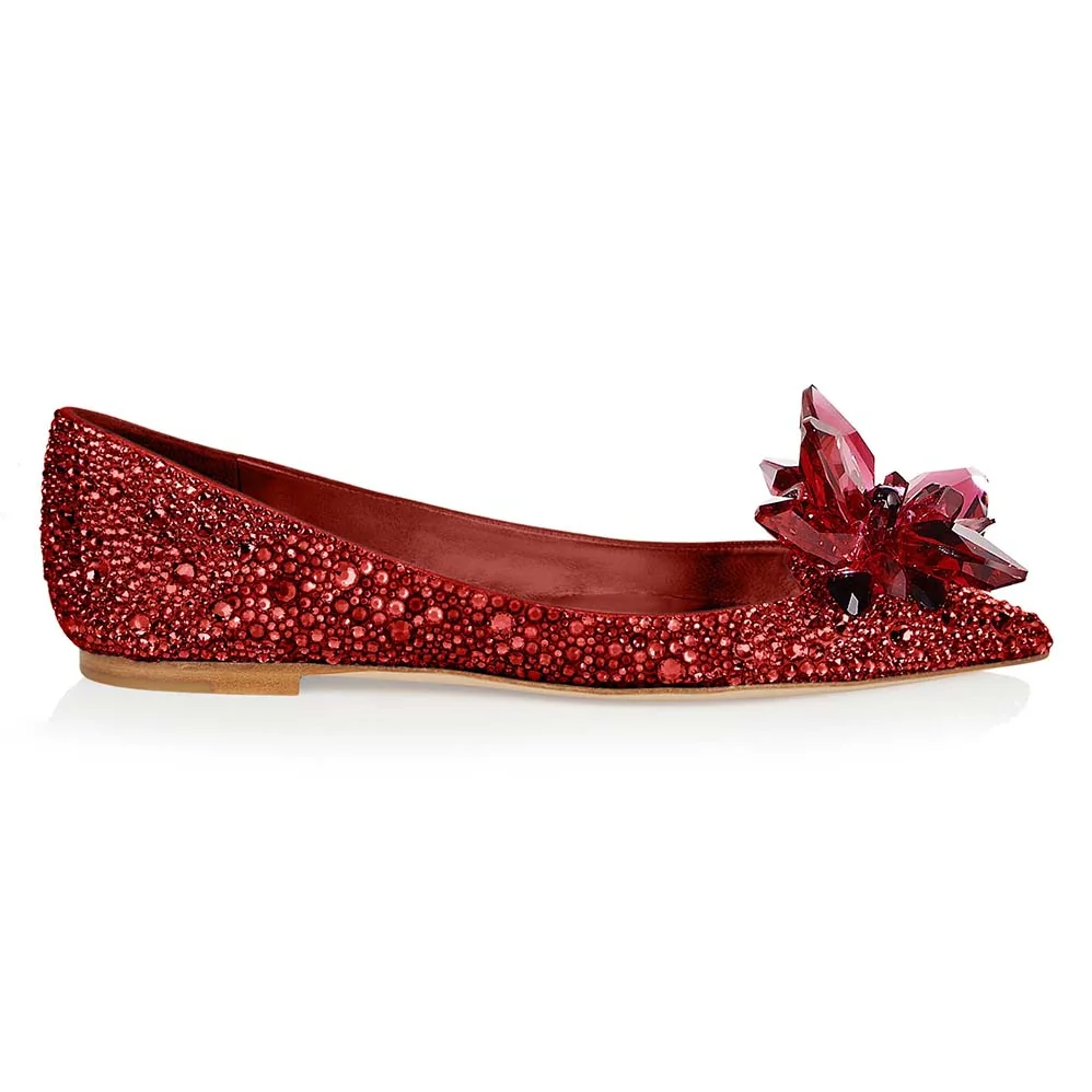 Jimmy Choo Attila Red Crystal Covered Pointy Toe Flats for Women Jimmy Choo Attila Red Crystal Covered Pointy Toe Flats for Women