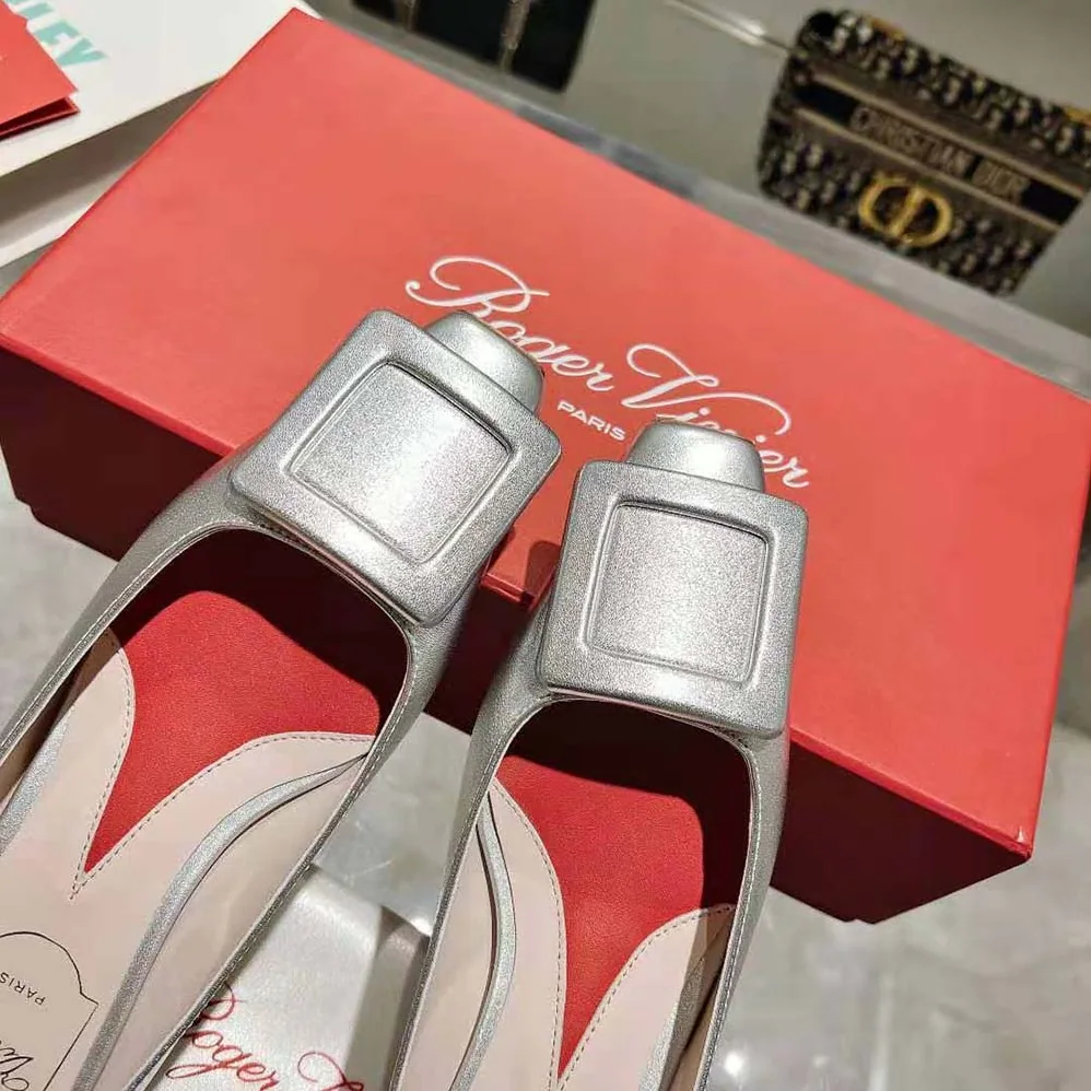 Roger Vivier Strass Heel Covered Buckle Ballerinas in Nappa Leather for Women in Silver