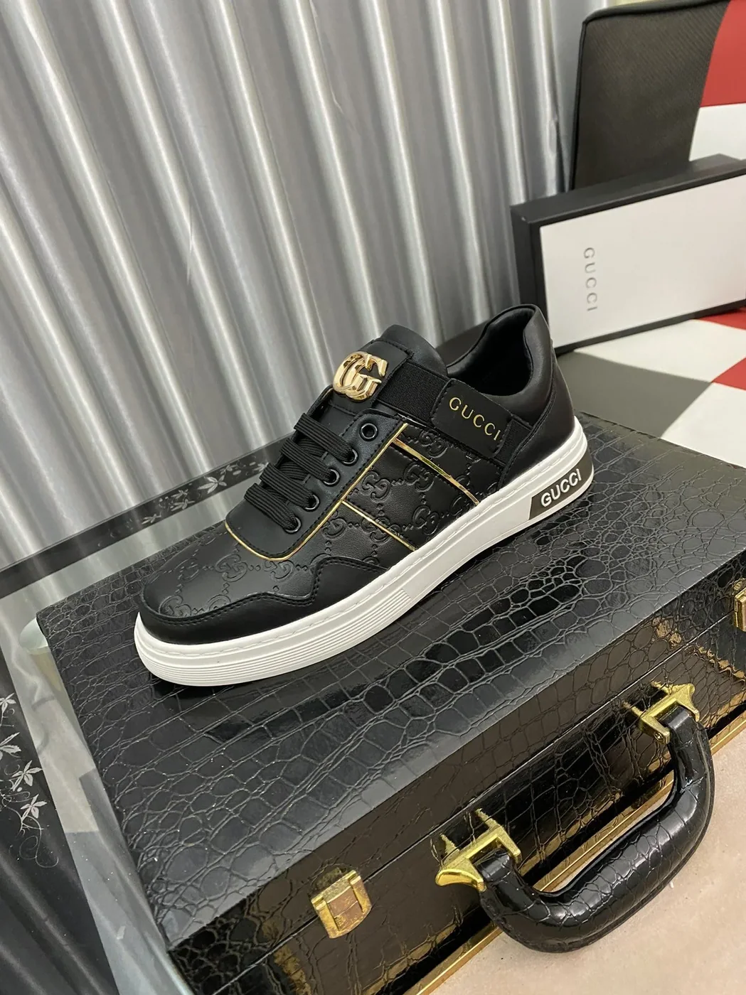 Gucci GG Embossed Sneaker Loafer With GG Black Gold for Men