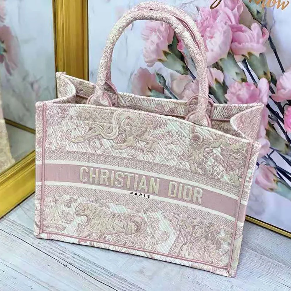 Dior Small Dior Book Tote Toile de Jouy Embroidery for Women in Pink