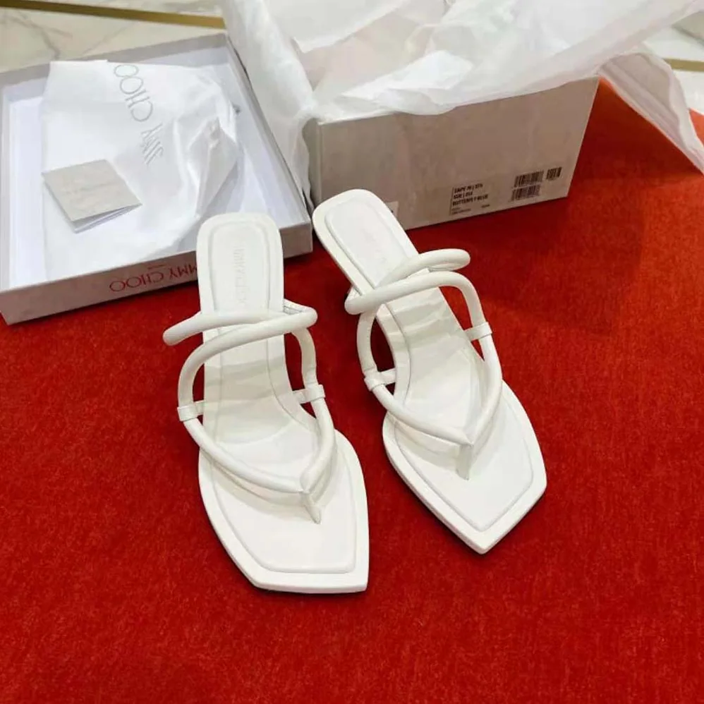 Jimmy Choo Cape 70 White Nappa Leather Thong Mules for Women Jimmy Choo Cape 70 White Nappa Leather Thong Mules for Women