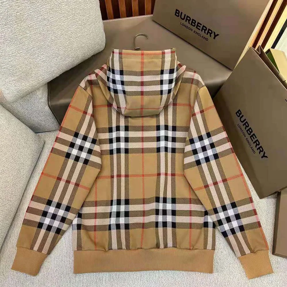Burberry Check Cotton Jacquard Hoodie for Men in Brown