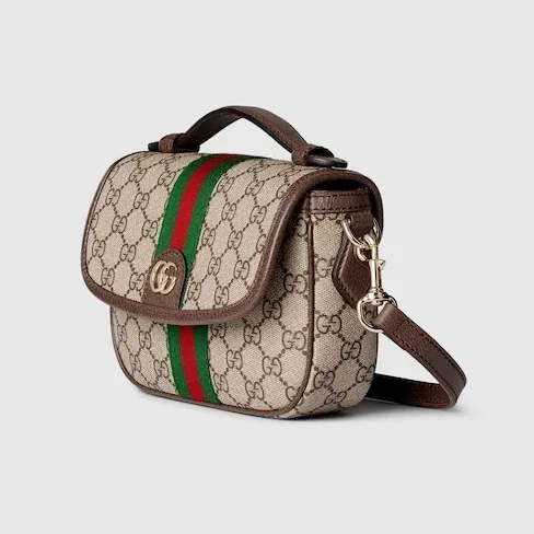 Gucci Ophidia Small Top Handle Bag / Beige And Dark Brown Light Gold Hardware