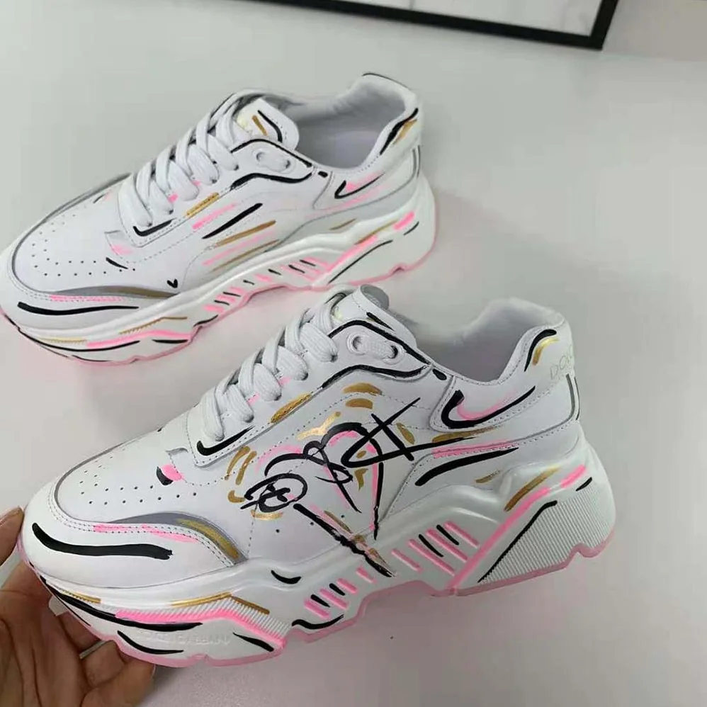 Dolce Gabbana D&G Hand-painted Calfskin Nappa Daymaster Sneakers for Women Dolce Gabbana D&G Hand-painted Calfskin Nappa Daymaster Sneakers for Women