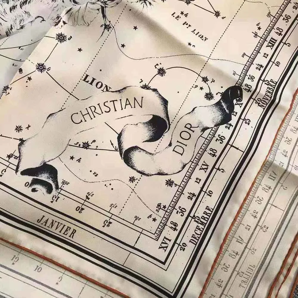 Dior Zodiac Square Scarf White and Black Silk Twill for Women