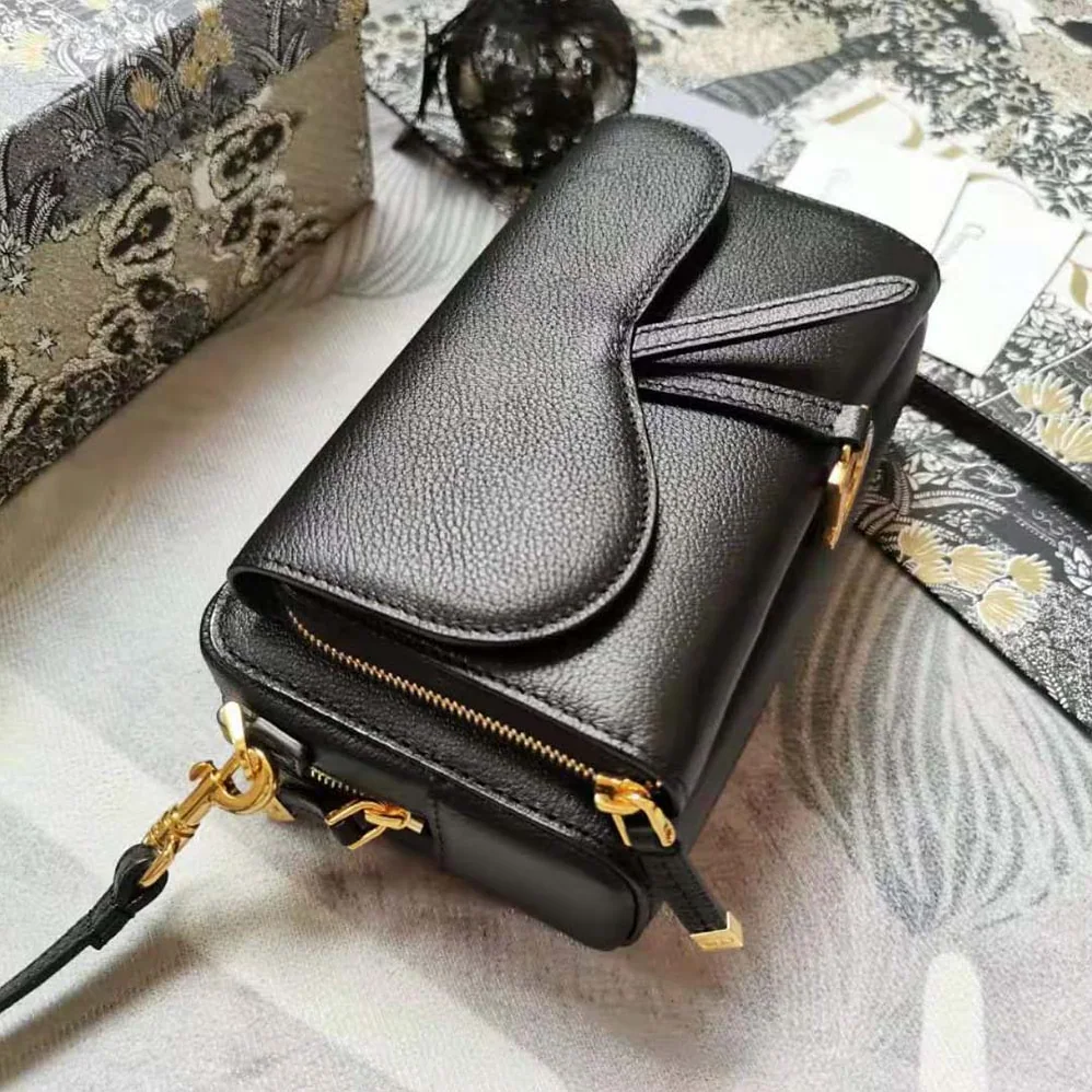 Dior Saddle Double Pouch Goatskin for Women in Black