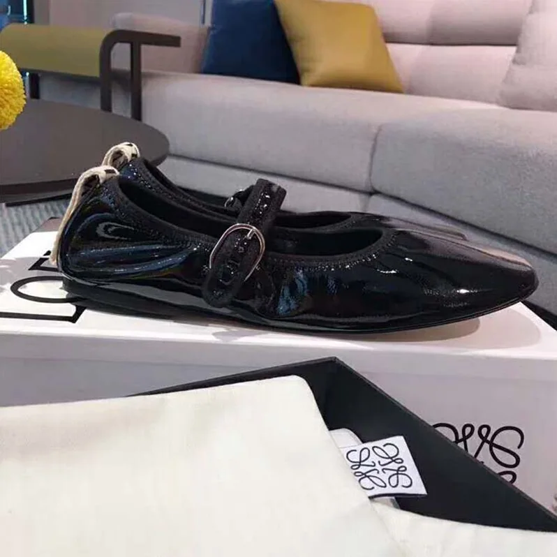 Loewe Babies Ballerina in Calfskin Leather with Loewe Jacquard Grosgrain Detail for Women in Black Loewe Babies Ballerina in Calfskin Leather with Loewe Jacquard Grosgrain Detail for Women in Black