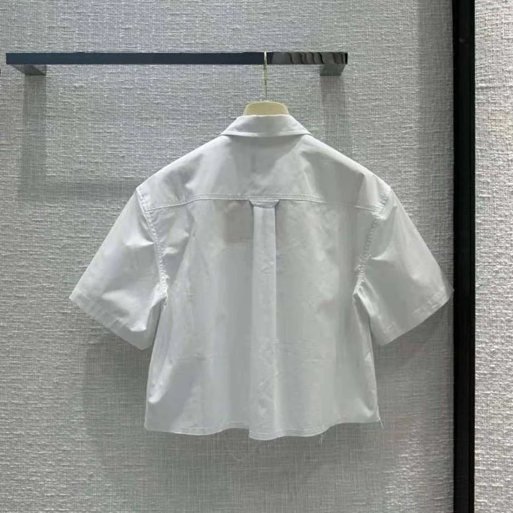 Miu Miu Poplin Shirt with Sartorial Logo Label for Women in White Miu Miu Poplin Shirt with Sartorial Logo Label for Women in White