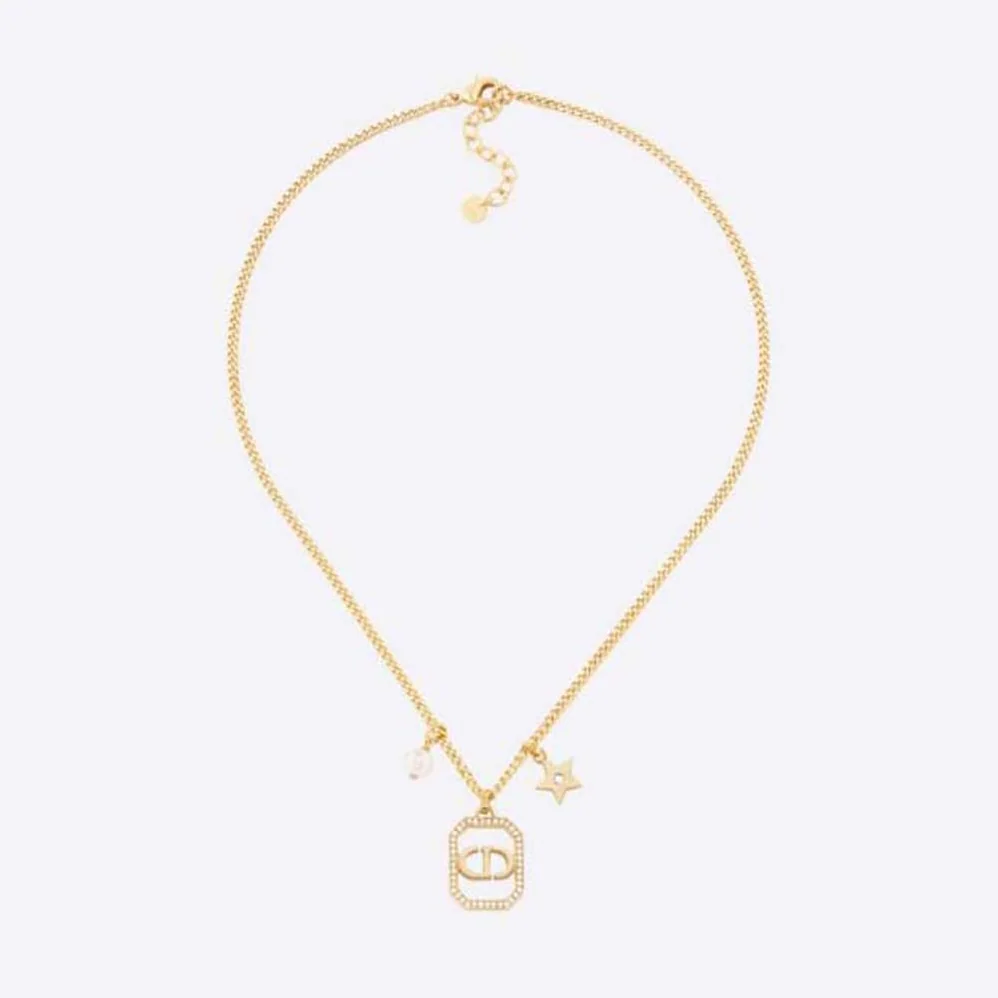 Dior Petit CD Necklace Gold-Finish Metal with a White Resin Pearl and White Crystals for Women Dior Petit CD Necklace Gold-Finish Metal with a White Resin Pearl and White Crystals for Women
