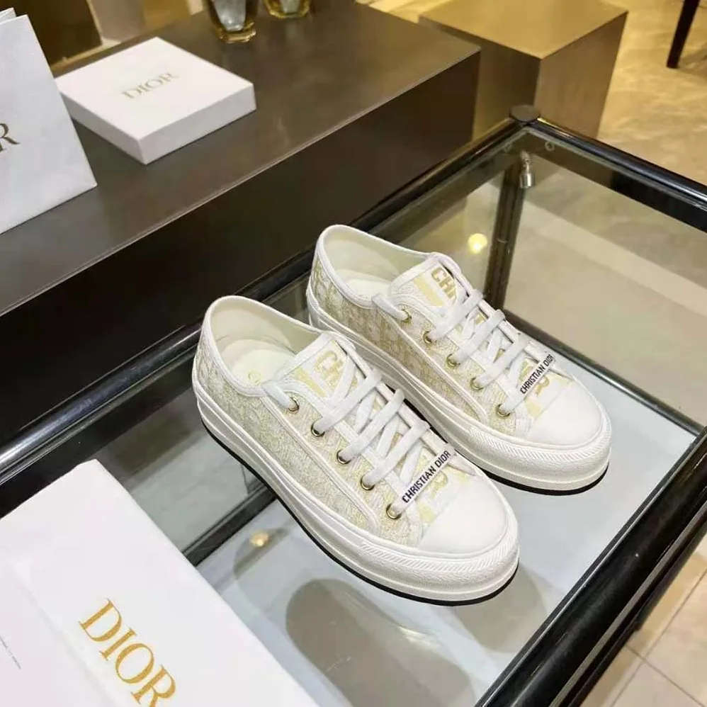 Dior Walk'N'Dior Platform Sneaker Gold-Tone Dior Oblique Cotton with Metallic Thread Embroidery for Women
