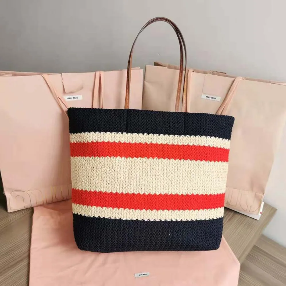 Miu Miu Woven Fabric Tote Bag for Women in Black Miu Miu Woven Fabric Tote Bag for Women in Black