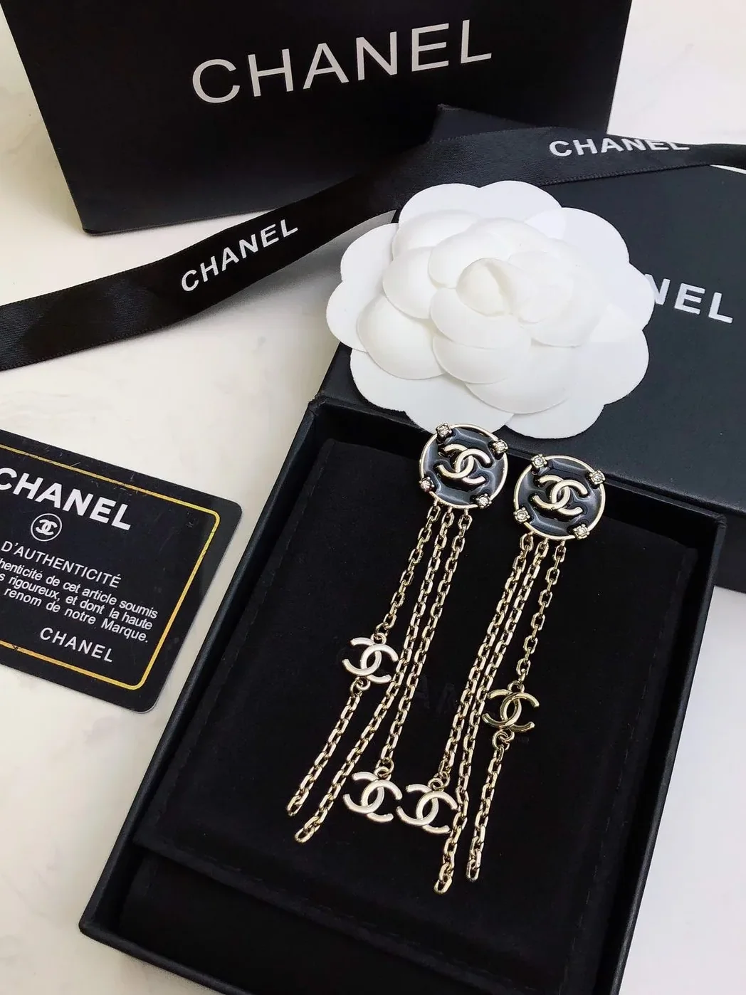 Chanel Long Earrings Black Chanel Long Earrings Black