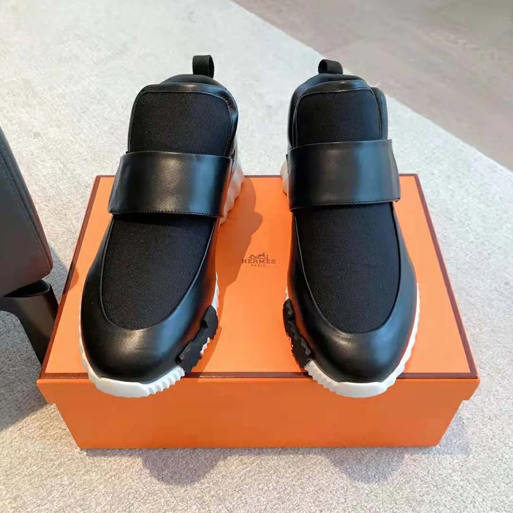Hermes H Sneaker in Stretch Canvas and Calfskin for Men in Black