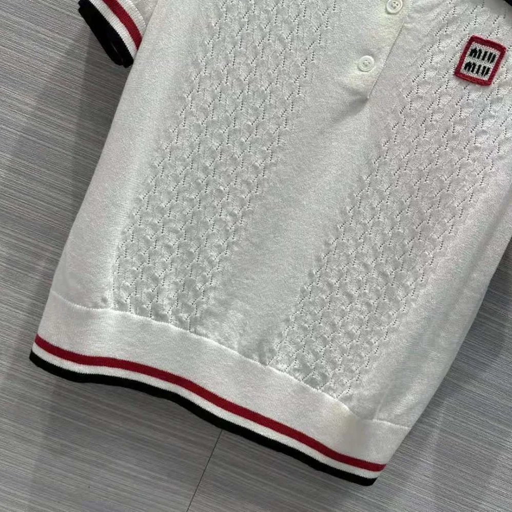 Miu Miu Cropped Silk and Cotton Polo Shirt for Women in White