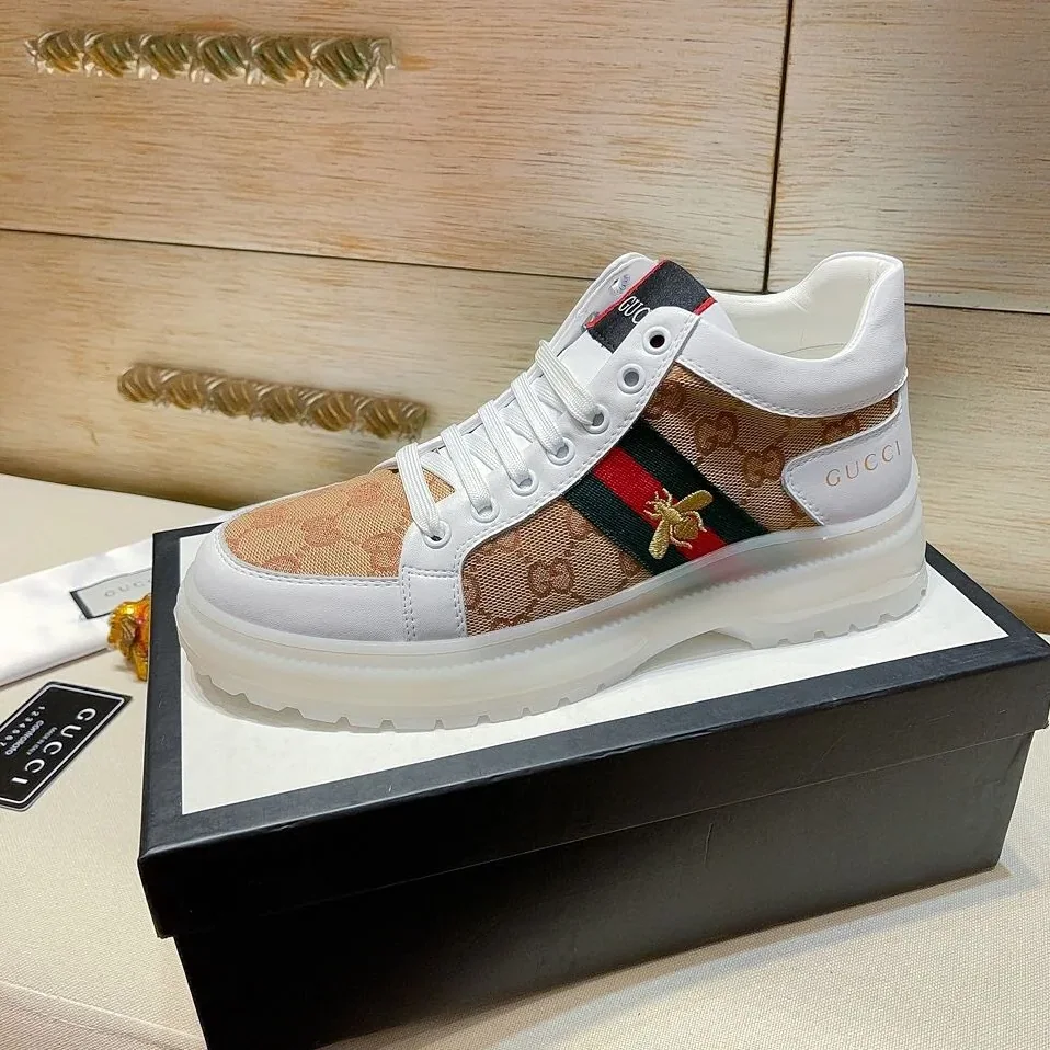 Gucci GG With Web And Bee High Top Sneaker White for Men