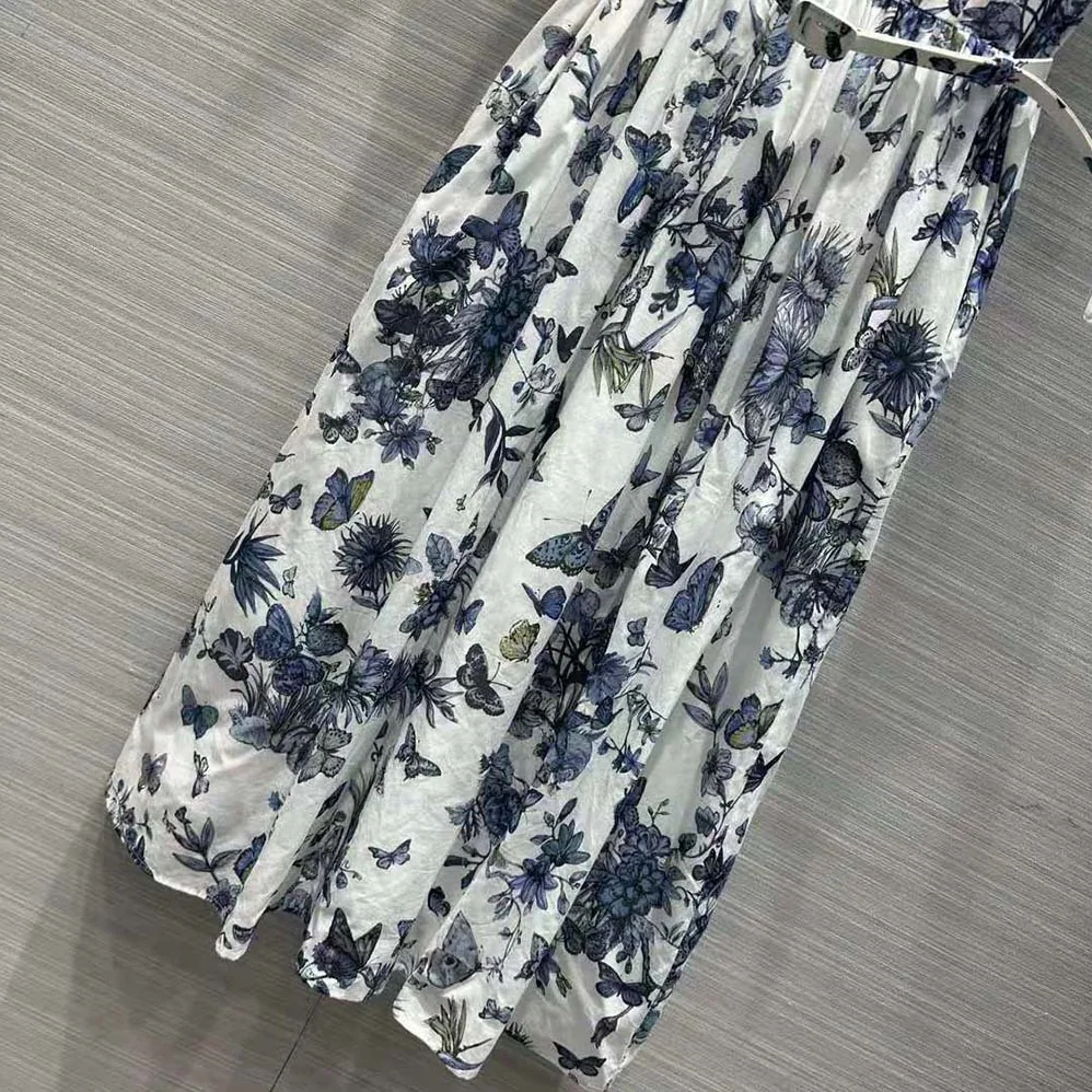 Dior Mid-length Shirt Dress White and Pastel Midnight Blue Cotton Voile for Women Dior Mid-length Shirt Dress White and Pastel Midnight Blue Cotton Voile for Women