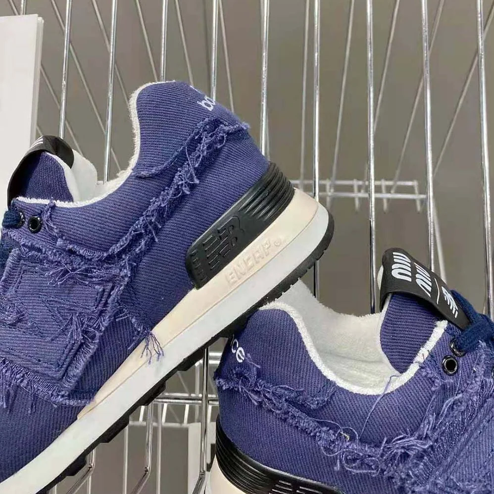 Miu Miu New Balance 574 x Miu Miu Denim Sneakers for Women in Navy Miu Miu New Balance 574 x Miu Miu Denim Sneakers for Women in Navy