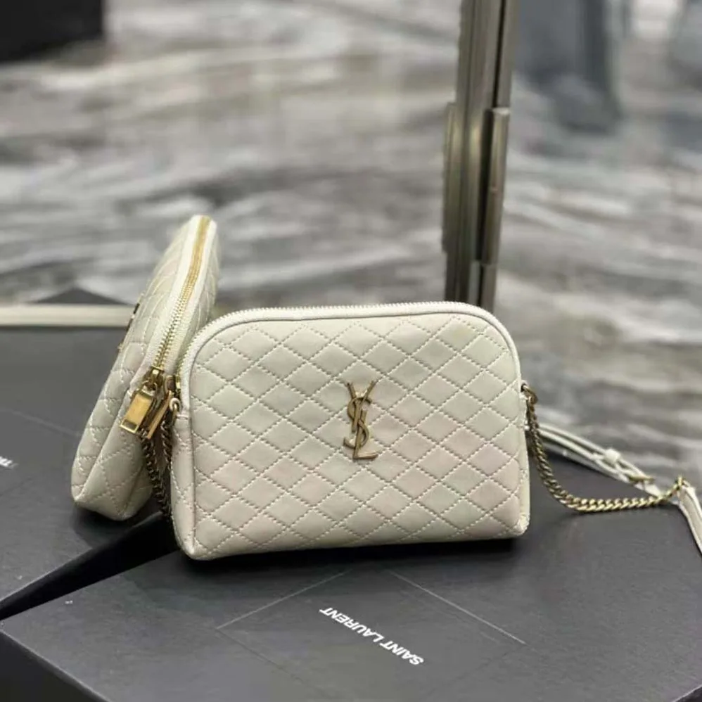 Saint Laurent YSL Gaby Zipped Pouch in Quilted Lambskin for Women in White