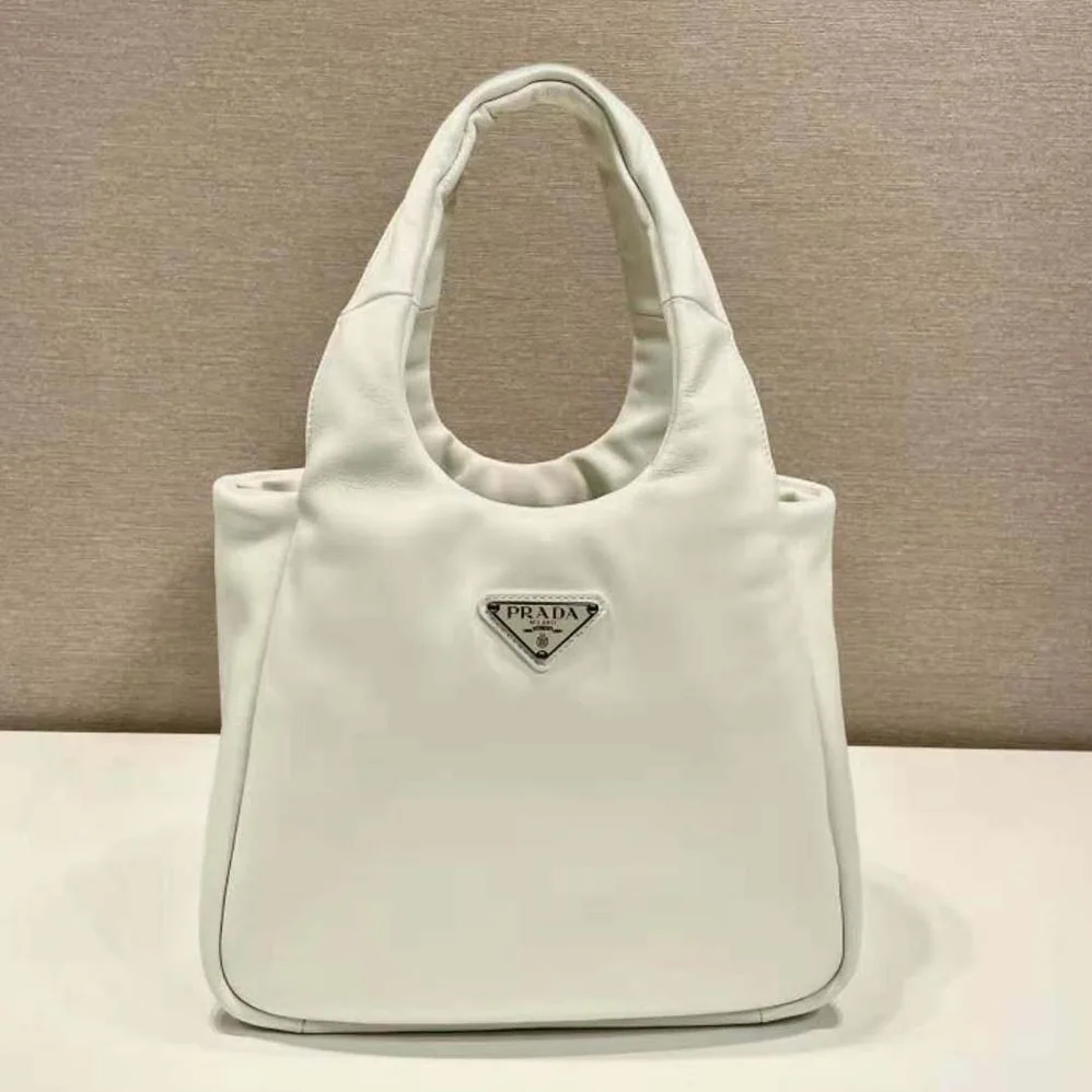 Prada Medium Padded Prada Soft Nappa Leather Bag for Women in White Prada Medium Padded Prada Soft Nappa Leather Bag for Women in White