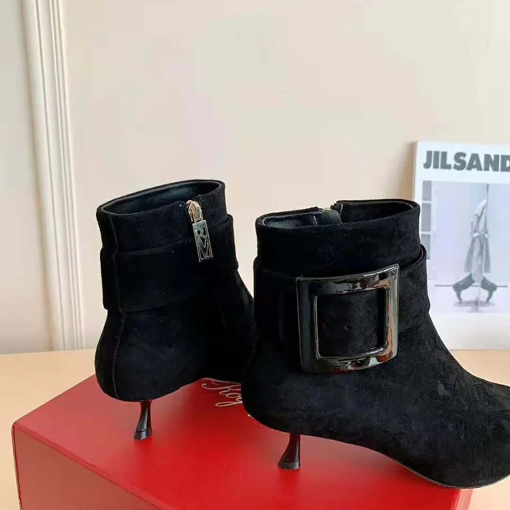 Roger Vivier Pointy Covered Buckle Ankle Boots in Suede for Women