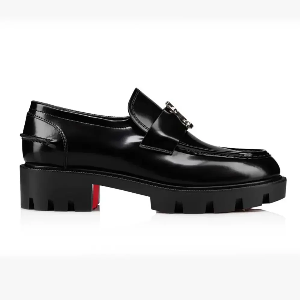 Christian Louboutin CL Moc Lug Loafers Abrasivato Calf Leather for Women in Black Christian Louboutin CL Moc Lug Loafers Abrasivato Calf Leather for Women in Black