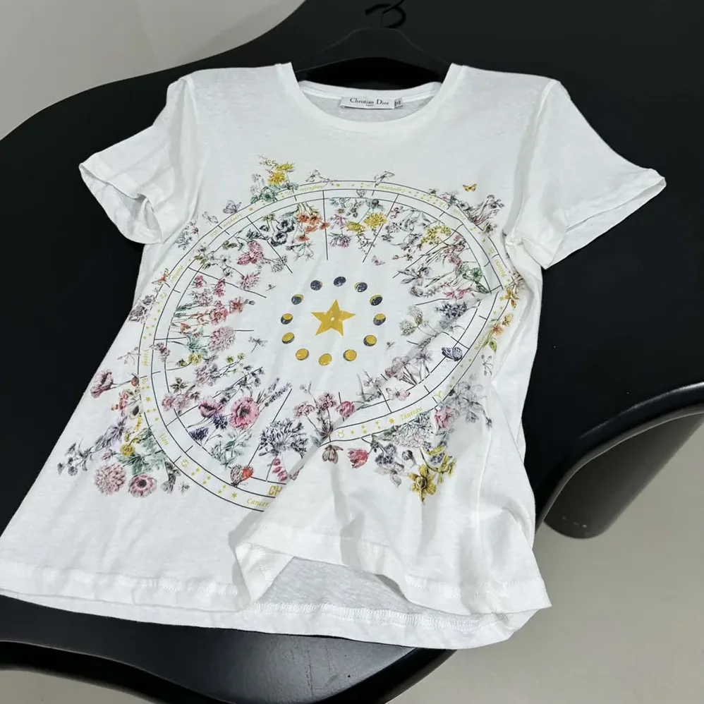 Dior T-Shirt White Cotton Jersey with Multicolor Dior Astral Flowers Motif for Men