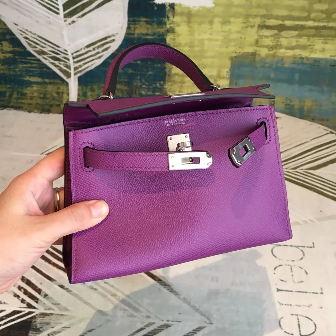 Hermes Mini Kelly Violet Silver Toned Hardware / Hermes Mini Kelly Violet Silver Toned Hardware /