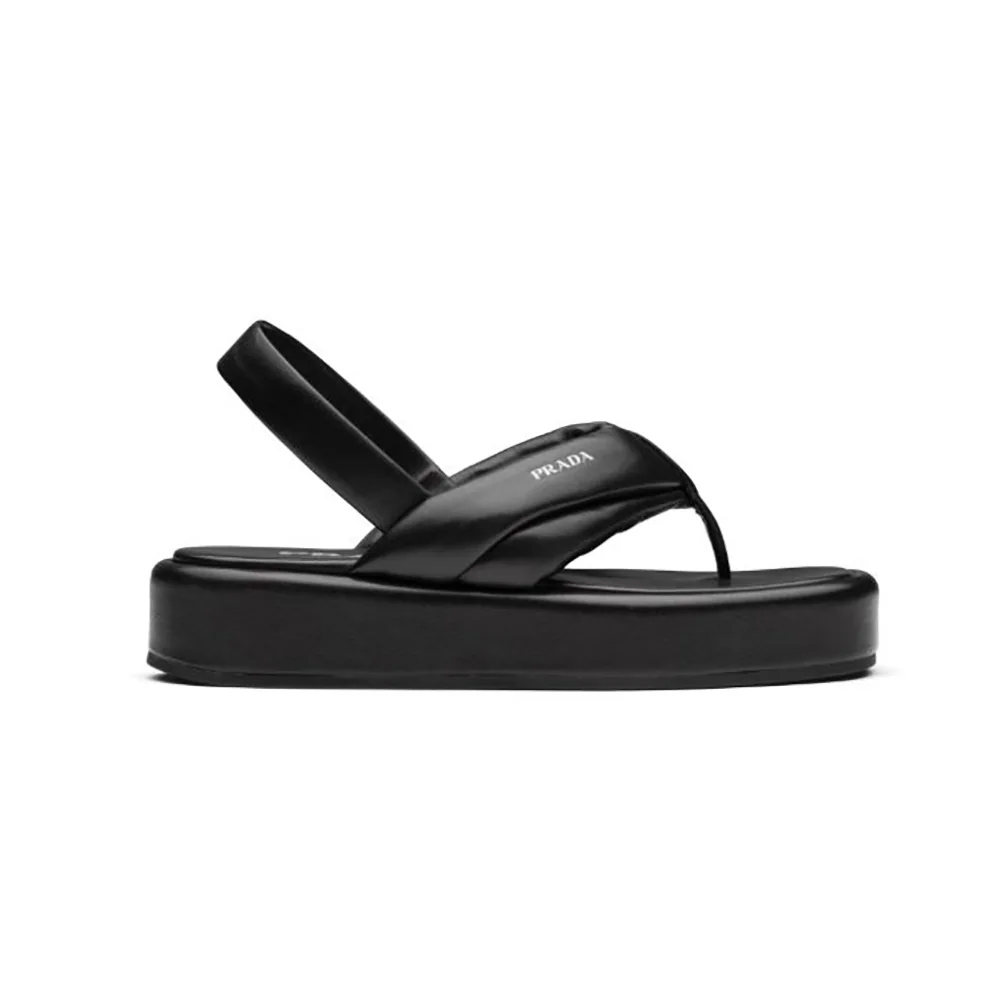 Prada Nappa Leather Thong Flatform Sandals for Women in Black