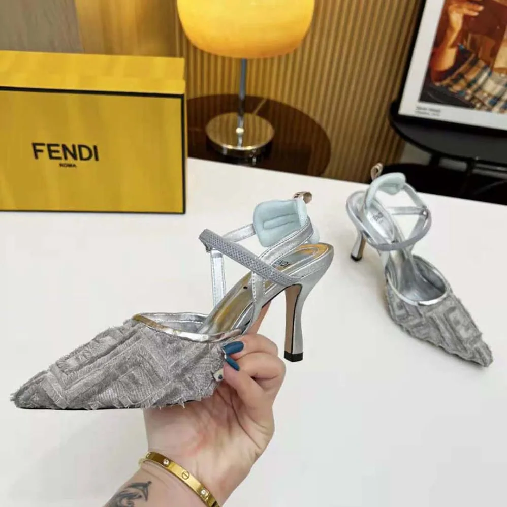 Fendi Colibrì Lite Silver Mesh High for Women in Heeled Slingbacks Fendi Colibrì Lite Silver Mesh High for Women in Heeled Slingbacks