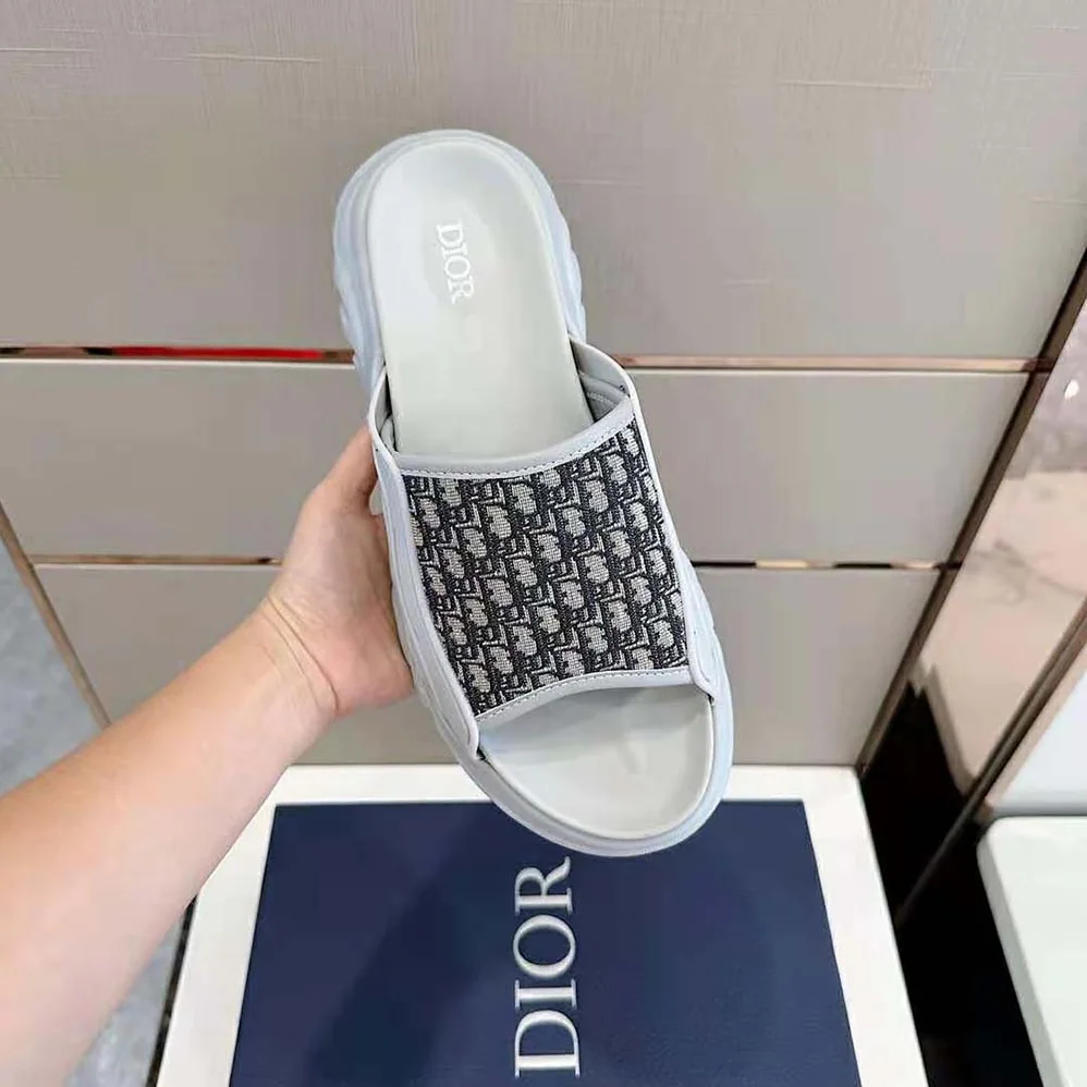 Dior H-town Sandal Gray Rubber with Beige and Black Dior Oblique Jacquard for Men Dior H-town Sandal Gray Rubber with Beige and Black Dior Oblique Jacquard for Men