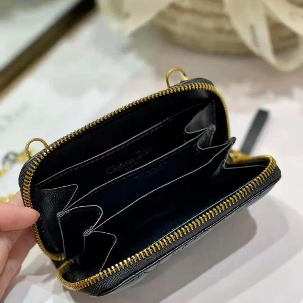 Dior Caro Detachable Card Holder Black Supple Cannage Calfskin for Women