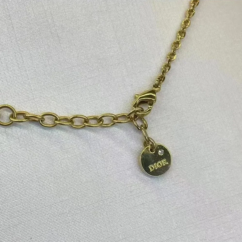 Dior Petit CD Necklace Gold-Finish Metal and White Resin Pearl for Women